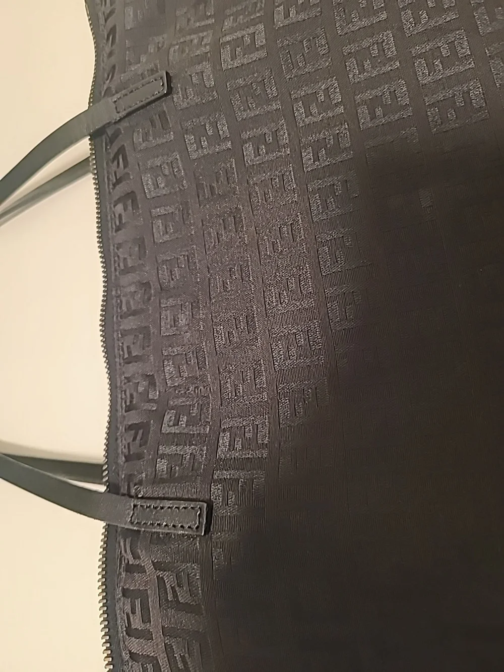 FENDI Black Zucca Nylon Tote Shoulder Bag Monogram FF Logo Hardware Italy Auth